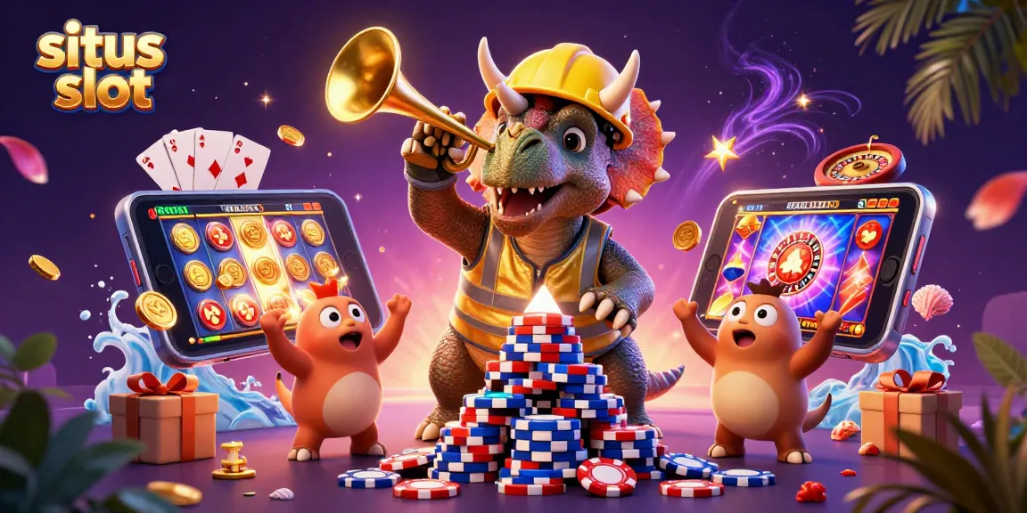 Menggandakan pengalaman bermain di situs slot dengan gambar triceratops membangun chip poker dikelilingi elemen permainan.