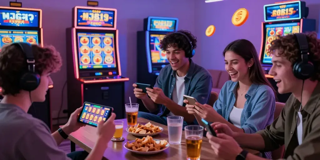 Slot gacor hari ini: pemain menikmati pengalaman bermain slot di perangkat mobile dengan suasana yang ceria.