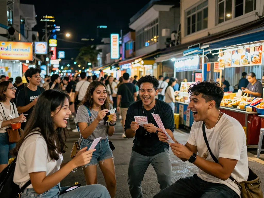 Togel menjadi pusat perhatian di tengah keramaian malam bersama teman-teman di jalan kota.