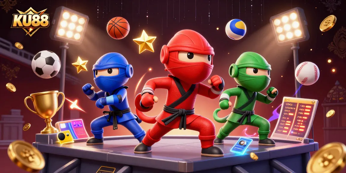 Experience thrilling gameplay at KU88 with a dynamic scene of ninja chameleons in action.