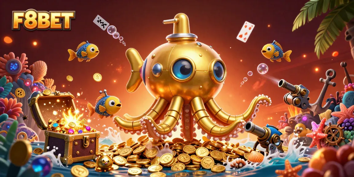 Experience the excitement of F8BET with a vibrant underwater casino scene featuring golden treasures and epic games.