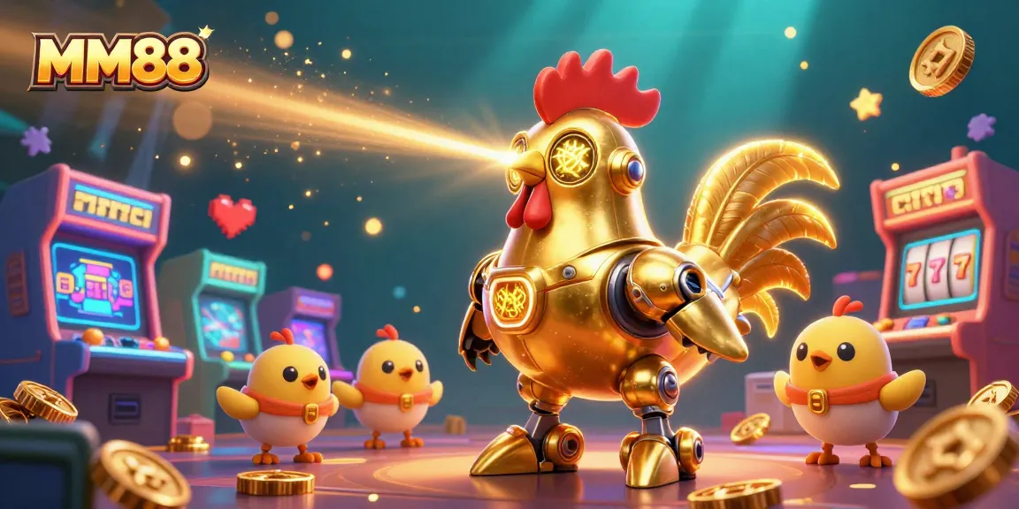 Engage with MM88's vibrant casino experience through a dynamic 3D illustration showcasing gaming excitement.
