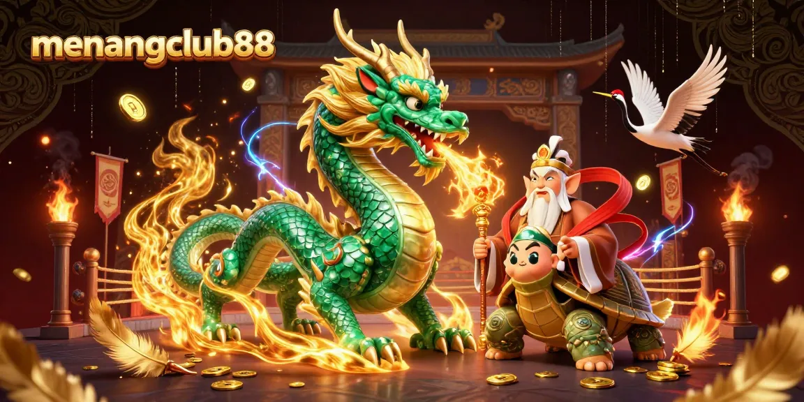 Experience the excitement of menangclub88 with a dragon and lucky cranes in a vibrant casino scene.