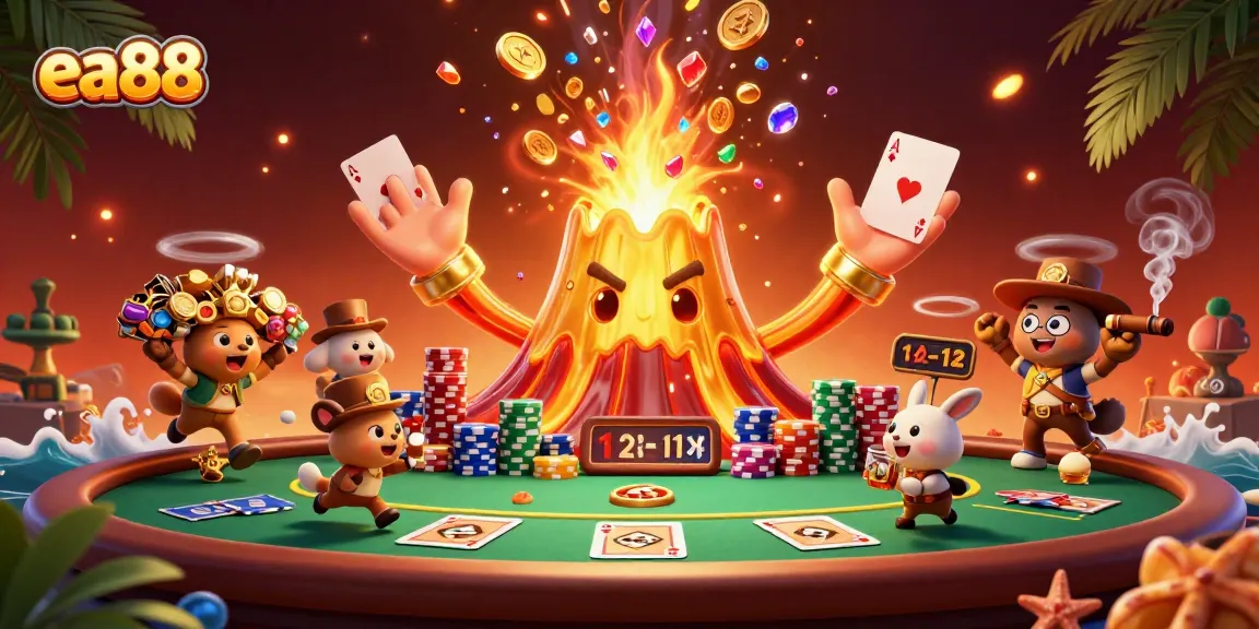 Win big at ea88 while enjoying a vibrant 3D casino scene filled with treasures and poker.