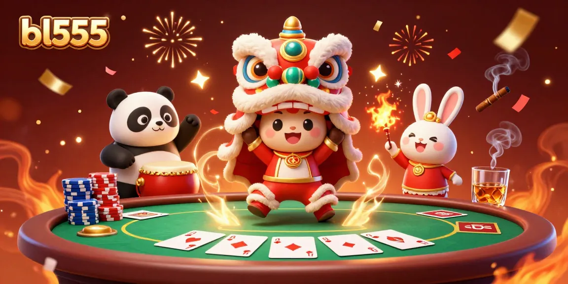 Experience thrilling wins at bl555 with a vibrant lion dance and festive poker action.