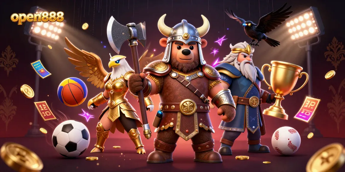 Experience thrilling action with open888 featuring Viking characters and sports betting elements.