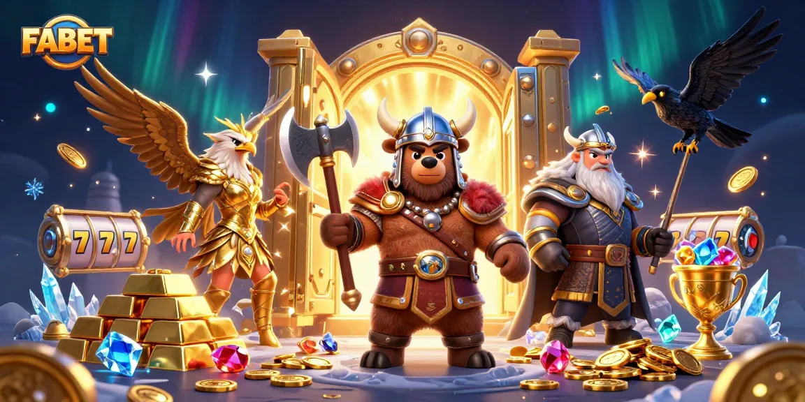Engage in thrilling games with FABET featuring a Viking bear, Valkyrie eagle, and treasure vault.