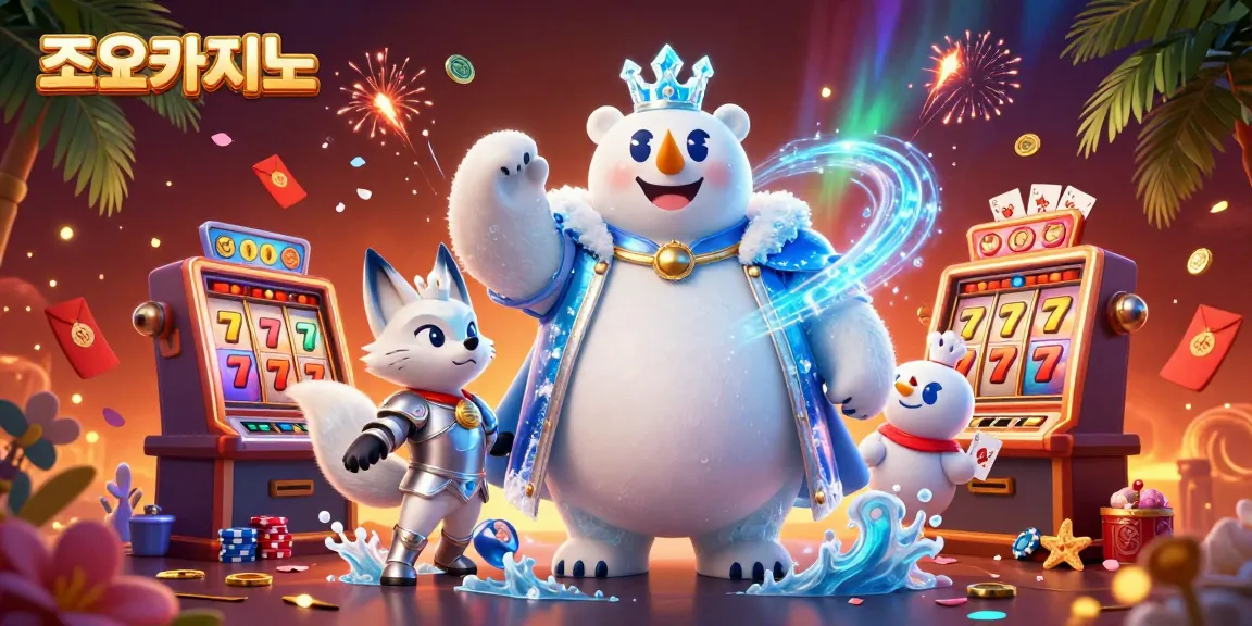 Play dynamic slots and win prizes at 조이카지노 with this vibrant illustration showcasing exciting gaming elements.