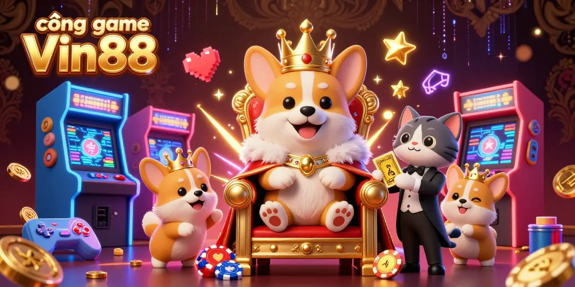 Experience the captivating adventure of cổng game Vin88, blending a royal corgi with thrilling casino vibes.