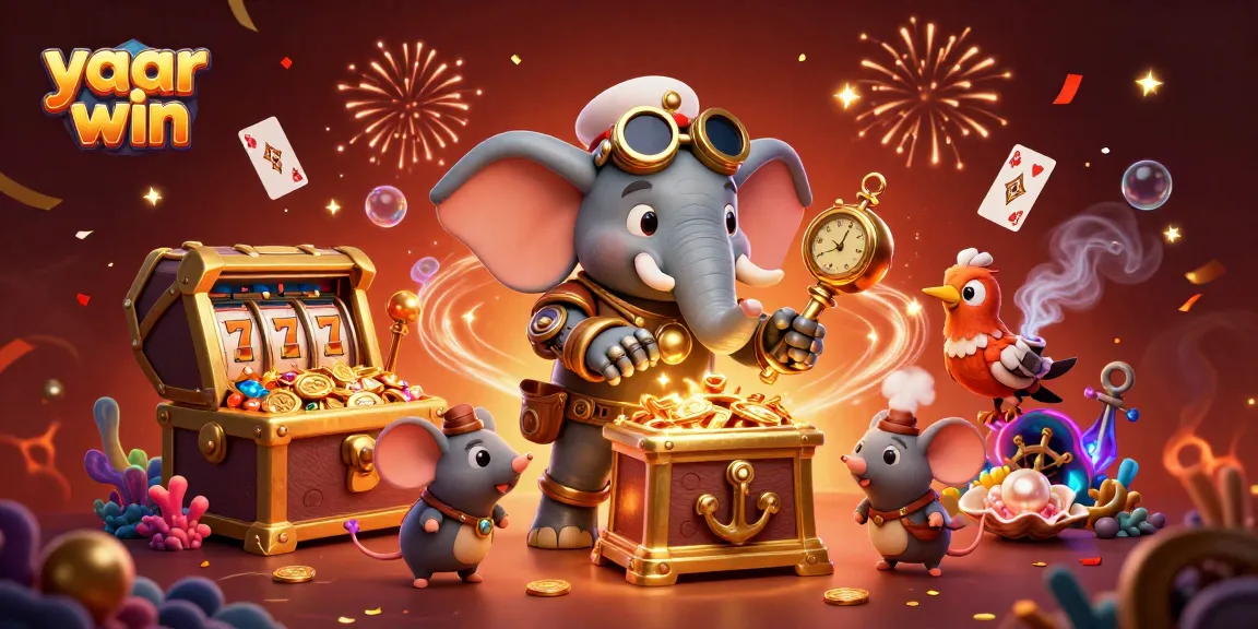 Experience yaar win at its finest with a vibrant 3D slot machine scene full of treasure.