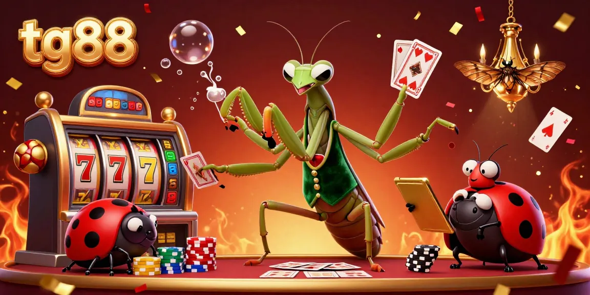 Tg88 showcases thrilling casino action with a giant mantis card sharp and vibrant jackpot elements.