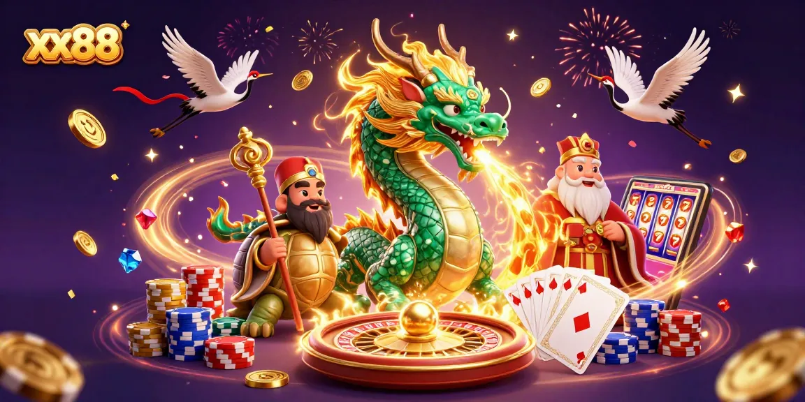 Engage with xx88's dynamic online casino experience featuring dragons and lucky symbols.