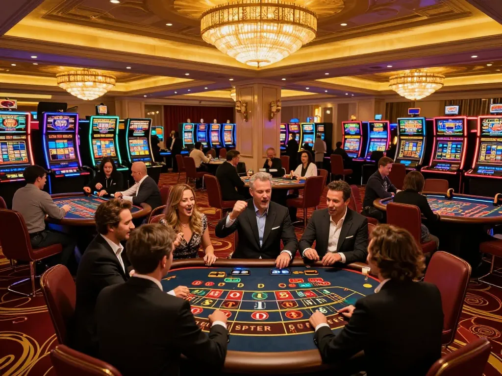 Players celebrating a win at the KKWIN roulette table, showcasing excitement and luxury.