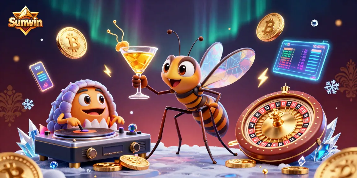 Experience the thrill of Sunwin with a vibrant casino scene featuring vintage and crypto elements.