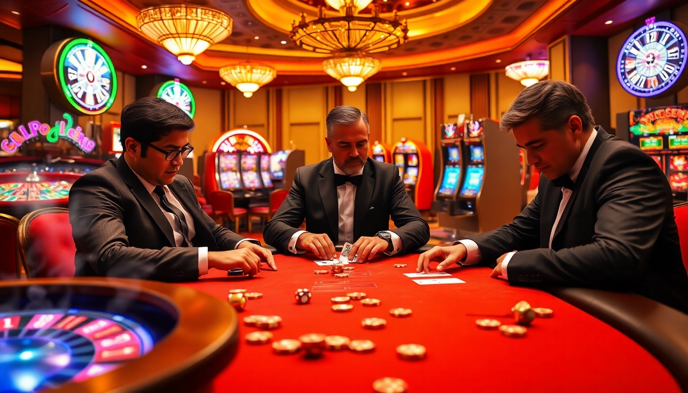 TG88 casino excitement with high-stakes poker, spinning roulette wheels, and vibrant slot machines.