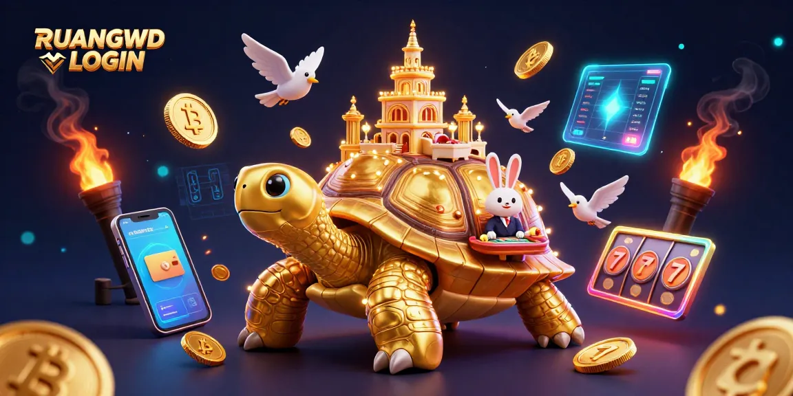 Experience RUANGWD LOGIN at a vibrant 3D casino scene with a tortoise palace and dynamic gaming elements.