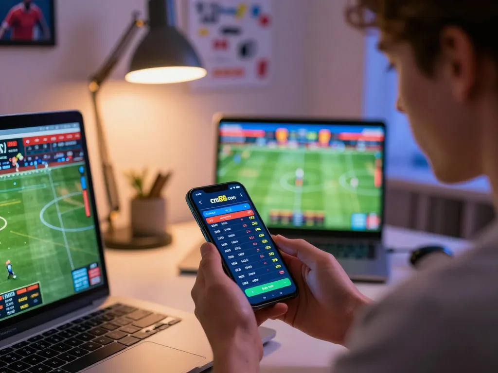 Active betting moment on cm88 com shown on smartphone with vibrant app interface.