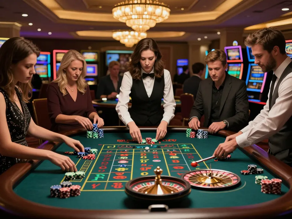 Experience strategic gameplay at nhà cái 388bet with players placing bets at a roulette table.