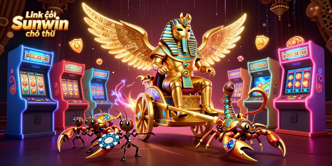 Engage in gaming with Link vào Sunwin chính thức featuring a golden scarab and dynamic casino elements.