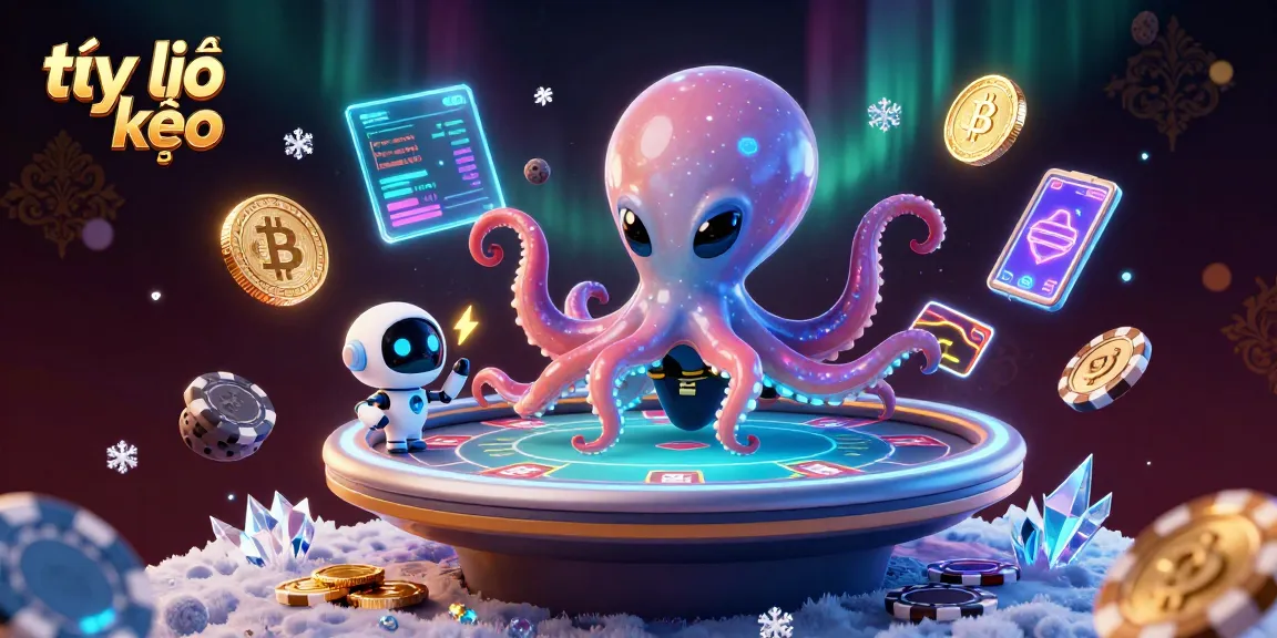 Experience the excitement of tỷ lệ kèo as a cartoon alien octopus engages in vibrant casino action.