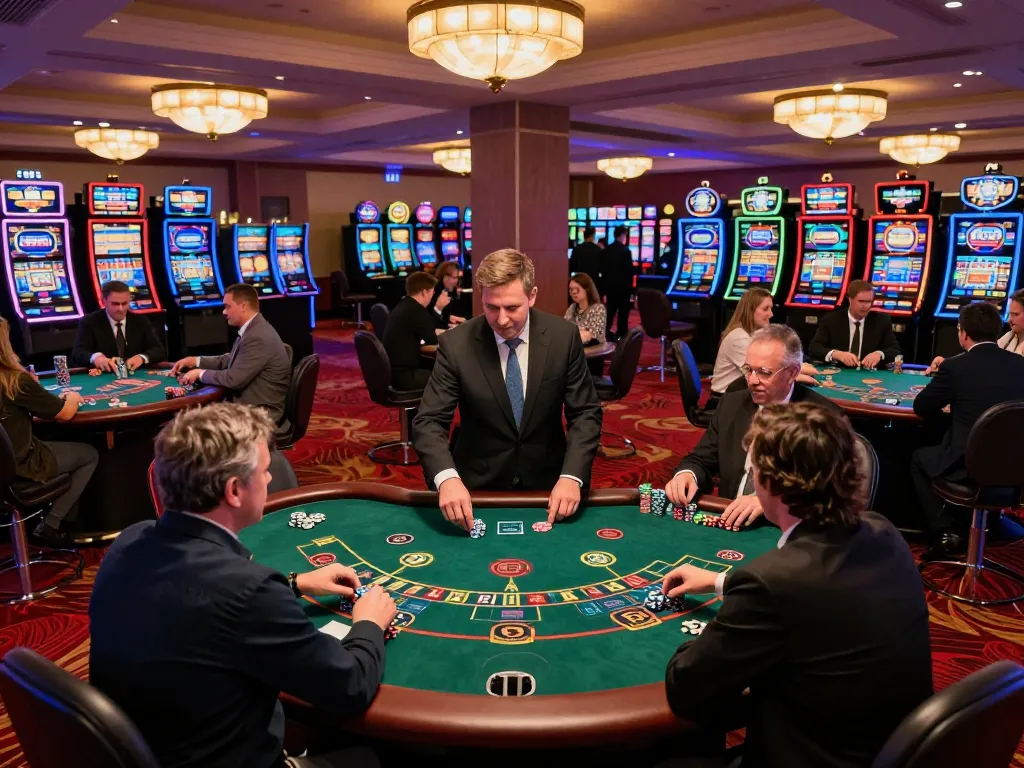 Players enjoying blackjack at a lively casino while using 555win25 for their online gaming experience