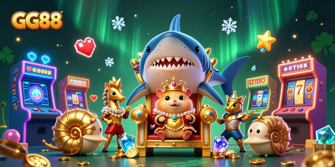 Join the excitement at GG88 with immersive gaming visuals of a hamster king enthroned in a vivid casino scene.
