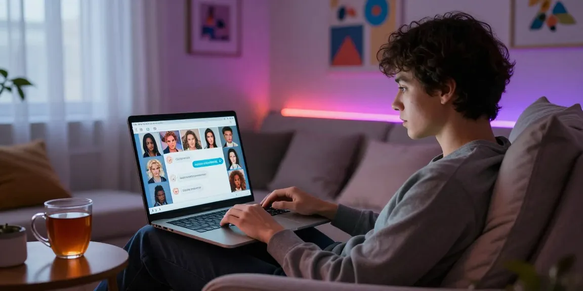 Engaging with nsfw ai chatbot in cozy digital space with colorful avatars.