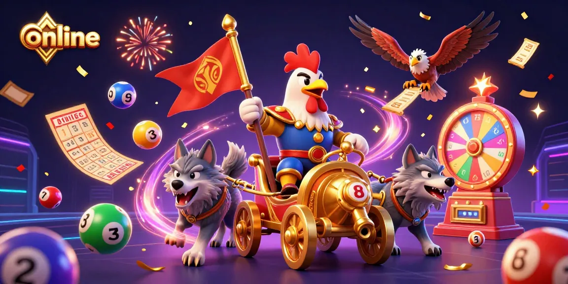 Experience the excitement of online casino adventures with a vibrant 3D illustration featuring a rooster warlord and dynamic gaming elements.