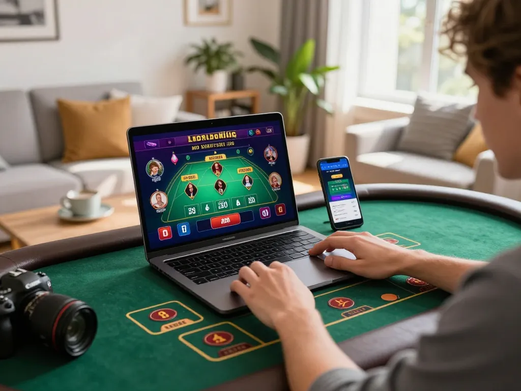 Player enjoying F88BET live dealer games on a stylish laptop with interactive gameplay.