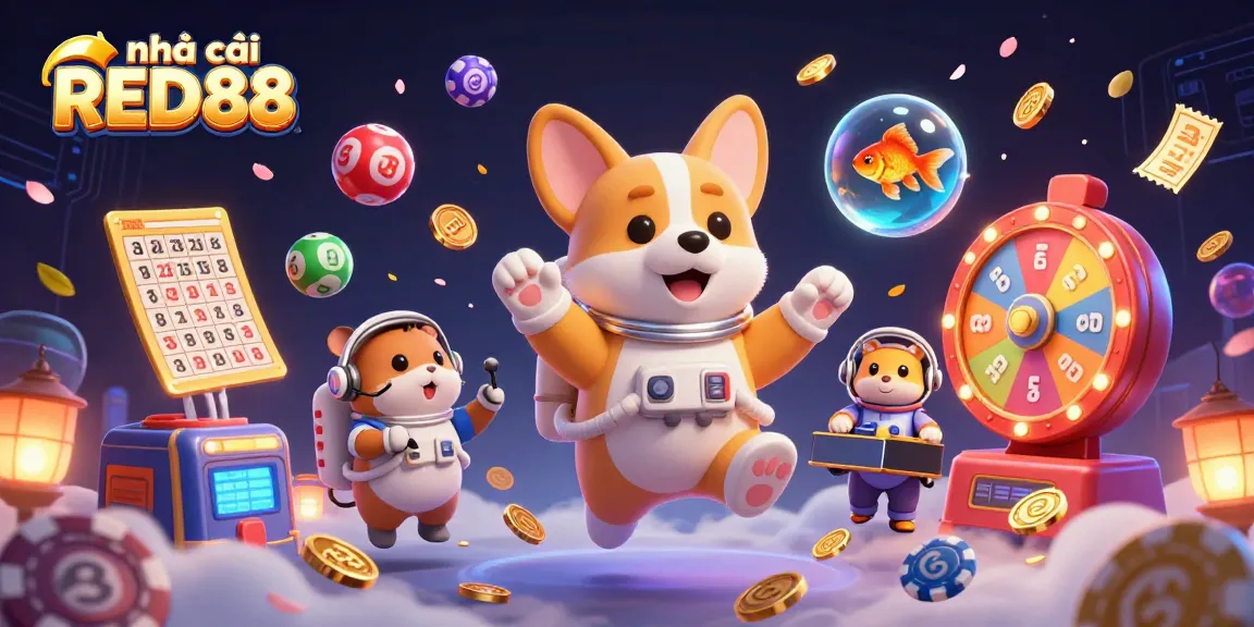Experience the joy of gaming at nhà cái RED88 in a colorful, dynamic casino scene.