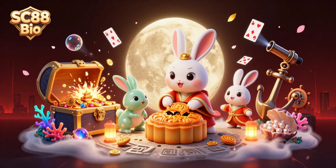 Experience vibrant gameplay with SC88 Bio featuring the moon rabbit and poker chips on a lunar backdrop.