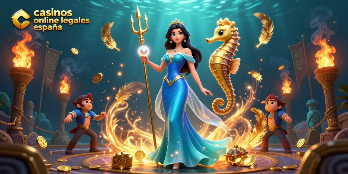 Explore casinos online legales España with this vibrant underwater casino scene featuring dynamic characters and treasure.