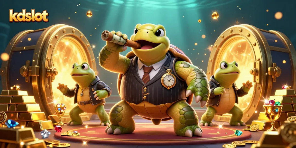 Experience the thrill of kdslot with a dynamic 3D turtle mobster scene filled with gold & excitement.