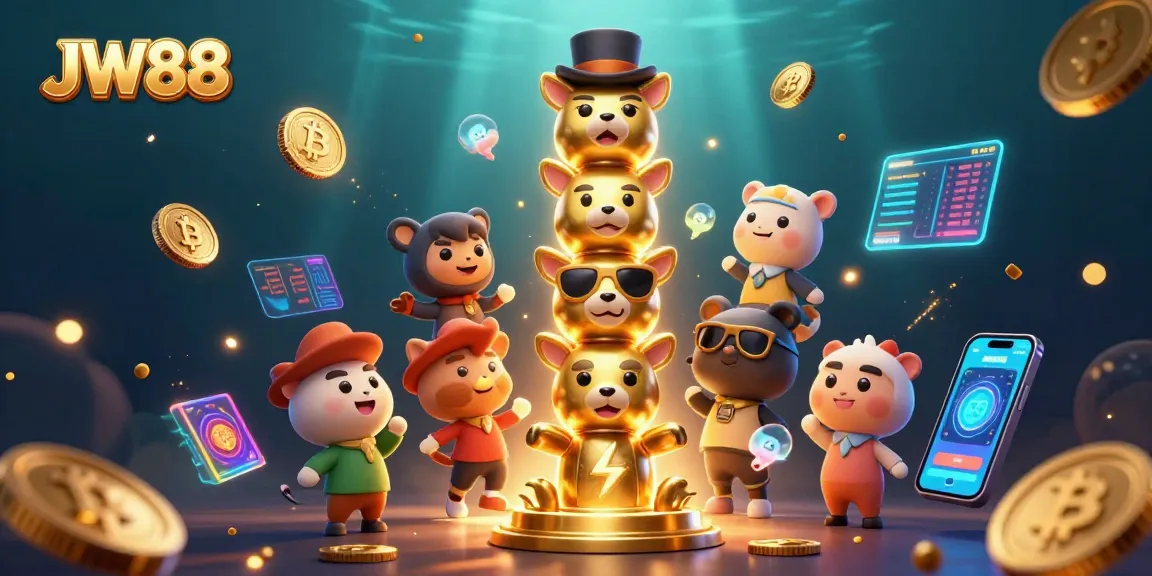 Experience vibrant gameplay at JW88 with golden totem surrounded by glowing crypto coins.