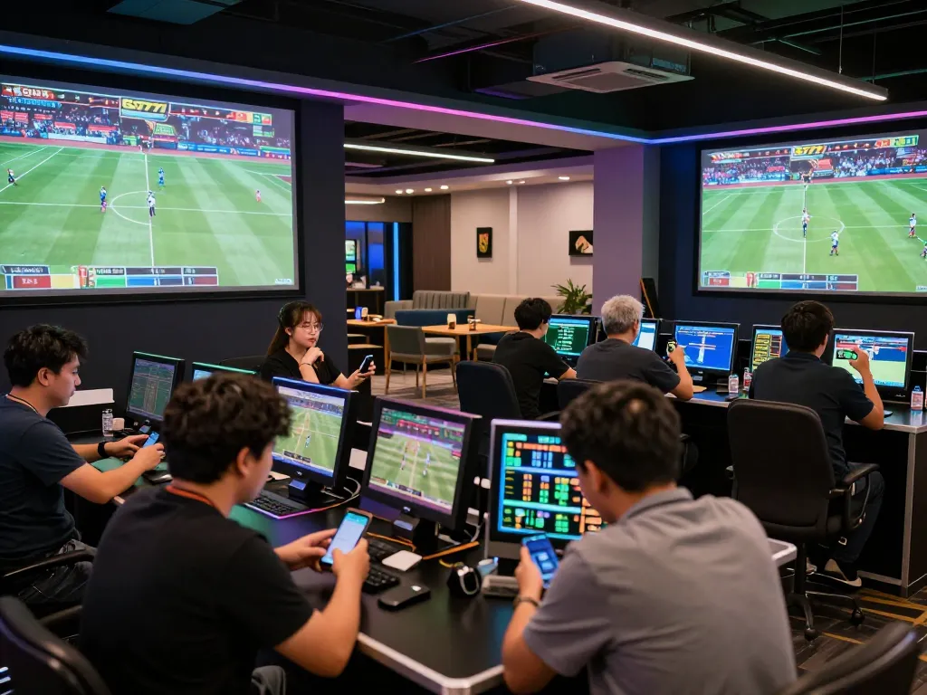 SG777 live betting scene showcasing active sports enthusiasts placing bets in a vibrant arena
