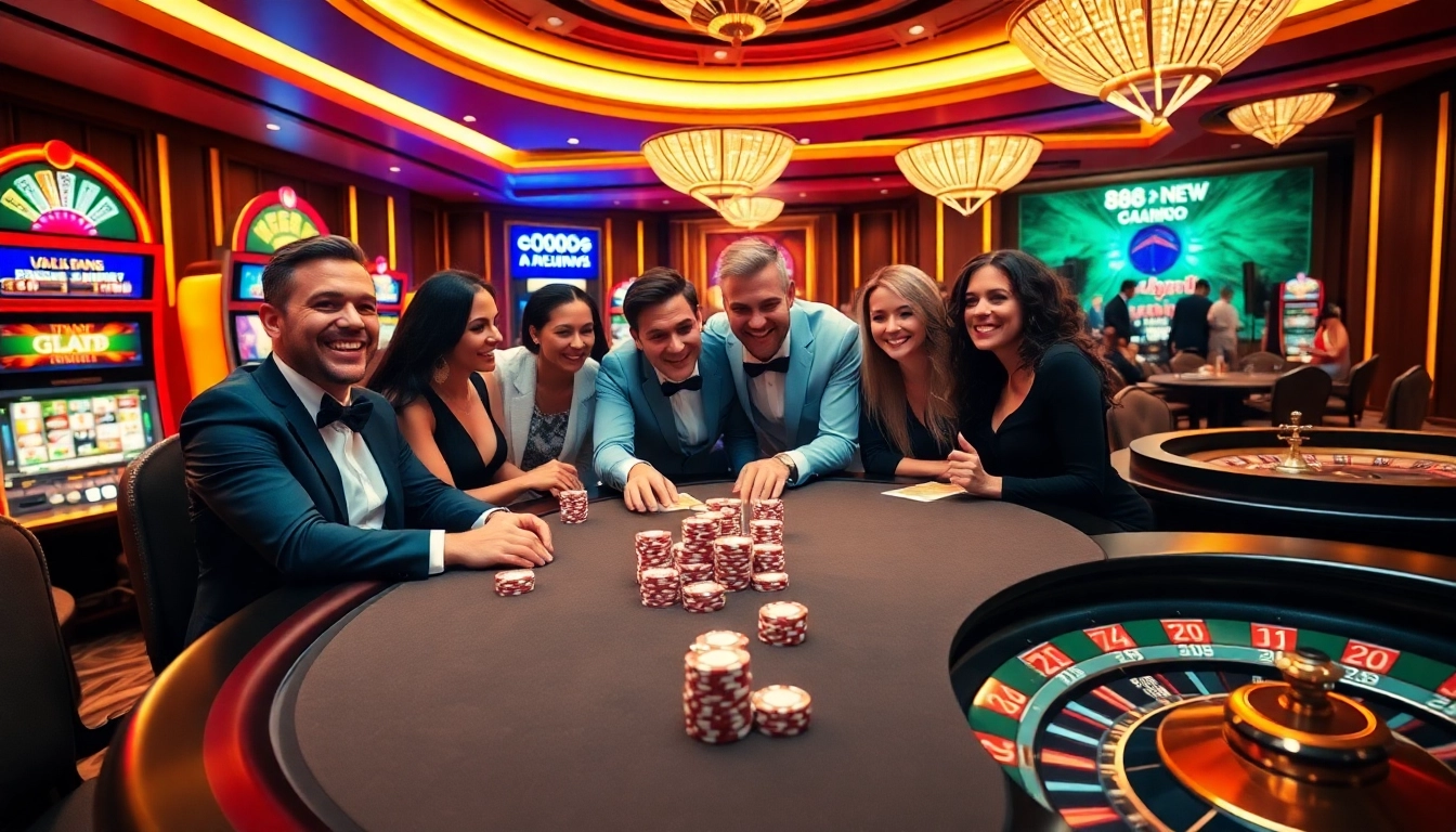 Exciting poker players at 888 new casino table, showcasing vibrant chips and warm ambiance.