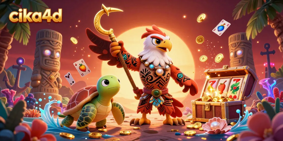 Engage with cika4d to hit jackpots with rich slot designs and vibrant game elements in a stunning illustration.