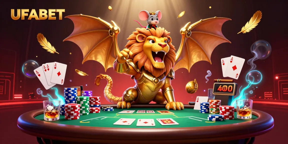 Experience thrilling poker action with UFABET's vibrant 3D cartoon chimera scene full of energy.