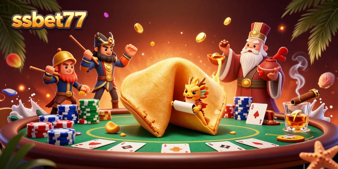 Experience thrilling wins at ssbet77 with an ultra-detailed 3D illustration of a lucky fortune cookie scene.