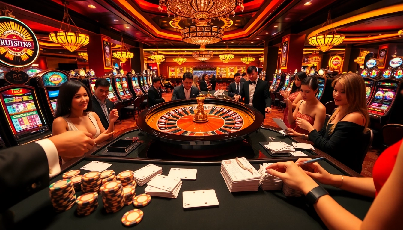 Players enjoying their bets at RR 88 casino, with vibrant roulette wheel and poker chips.