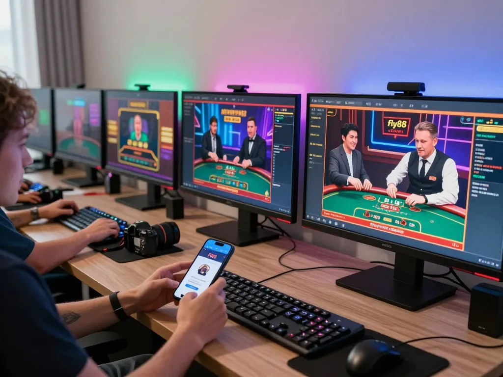 Player engaging with the fly88 app on smartphone while enjoying an online casino experience.