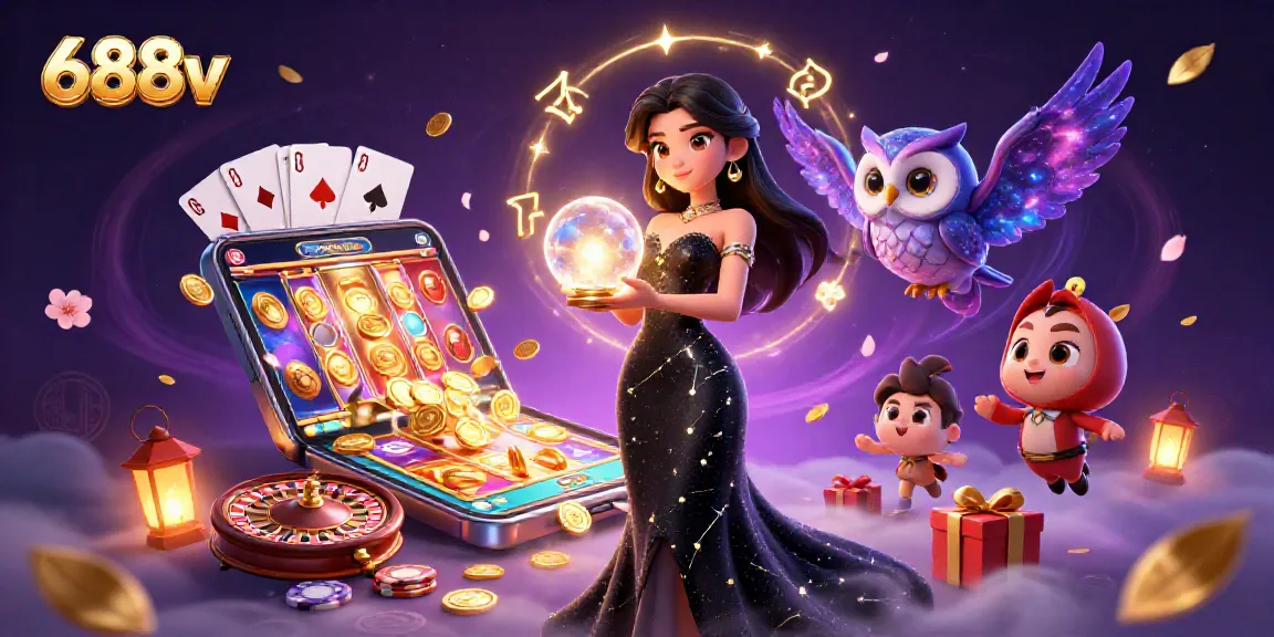 Experience the thrill of slots with 688v in this vibrant, energetic 3D casino scene.