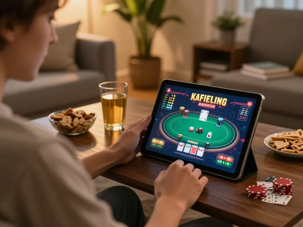 Player enjoying a secure online gaming experience at a nhà cái uy tín with vibrant poker gameplay displayed.