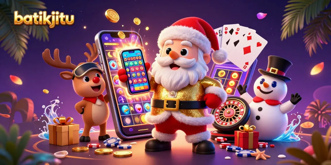 Batikjitu menawarkan promosi permainan slot dengan Santa, rusa, dan manusia salju yang penuh warna.