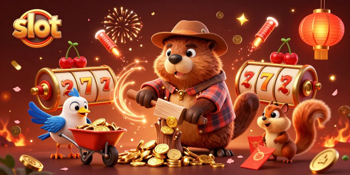 Engage with thrilling slot action as cartoon characters celebrate amidst falling golden coins and festive elements.