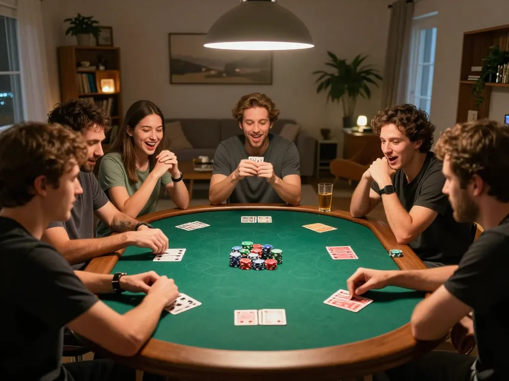 Friends engaging in a poker game using caricature Chatgpt to create fun personalized avatars.