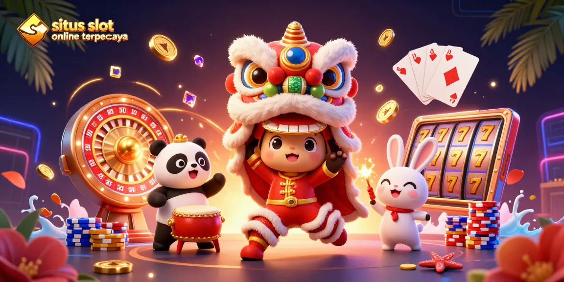 Menggali slot gacor di situs slot online terpercaya sambil menikmati pertunjukan tarian singa yang meriah dan elemen permainan kasino lainnya.