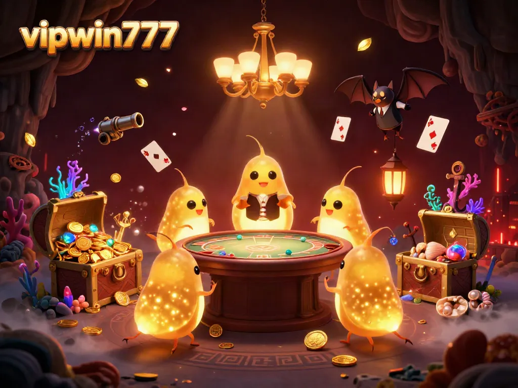 Experience the vibrant energy of vipwin777 with glowing casino elements and dynamic characters.