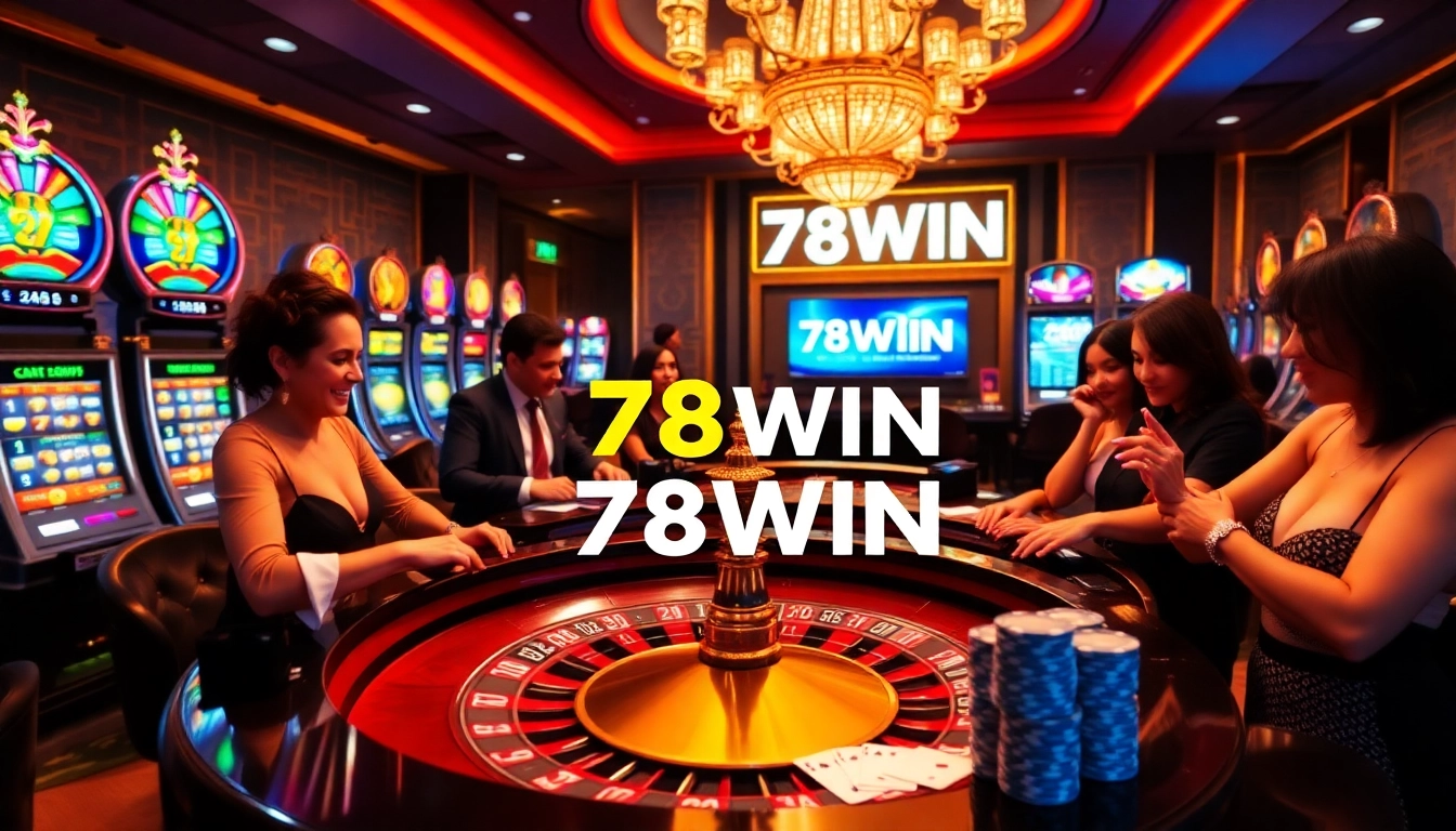 Experience a lavish casino atmosphere at 78WIN with vibrant roulette and elegant players.