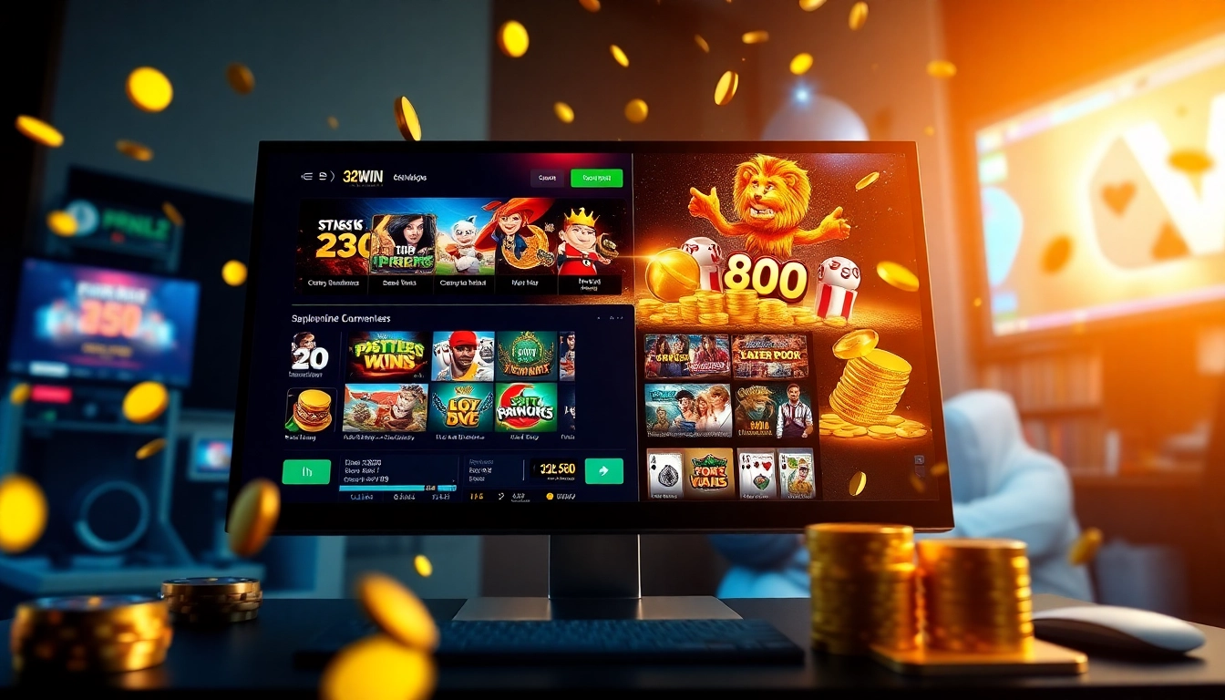 32WIN online gambling platform showcasing vibrant casino games and betting options.